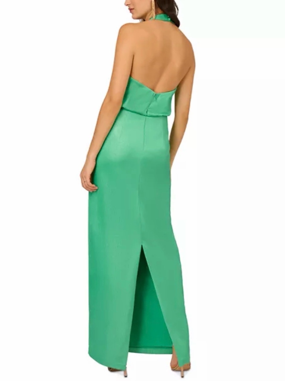 Liv Foster Foiled Satin V-Neck Halter Gown Summer Green Size 6 - Picture 2 of 13